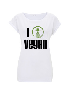 Classic Collection - I love vegan T-Shirt rolled up sleeves Damen, Farbe: weiß, Größe: L 0